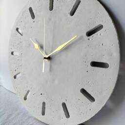 White Concrete Wall Clock Modern Minimalist Design With Gold Hands - thumbnail 2