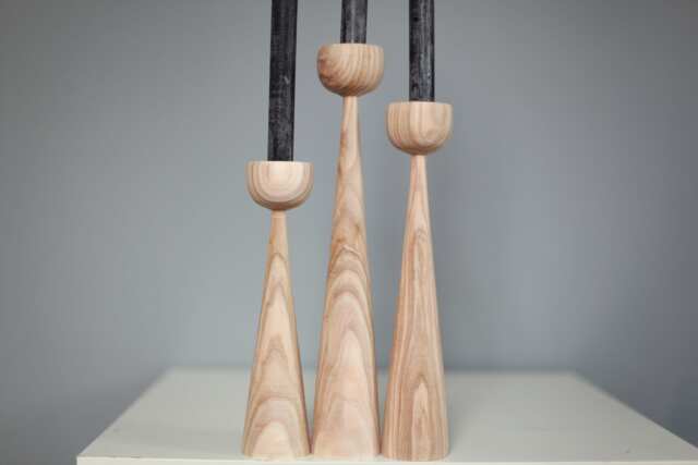 Handmade Wooden Candlestick Set Scandinavian Rustic Home Decor - image 1
