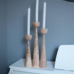 Handmade Wooden Candlestick Set Scandinavian Rustic Home Decor - thumbnail 4