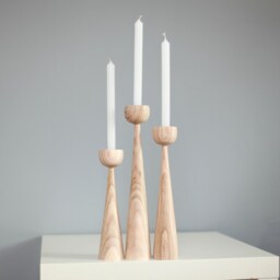 Handmade Wooden Candlestick Set Scandinavian Rustic Home Decor - thumbnail 3