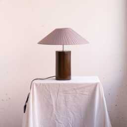Handmade Ceramic Table Lamp, A Lighting & Decorative Object. Green-Brown Glazed Base Dark Gray Ribbon Shade - thumbnail 2