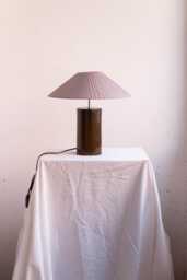 Handmade Ceramic Table Lamp, A Lighting & Decorative Object. Green-Brown Glazed Base Dark Gray Ribbon Shade - thumbnail 1