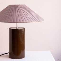 Handmade Ceramic Table Lamp, A Lighting & Decorative Object. Green-Brown Glazed Base Dark Gray Ribbon Shade - thumbnail 3