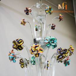 Hand Blown Venetian Glass Chandelier - Murano Crystal, Pastel Flowers - thumbnail 3
