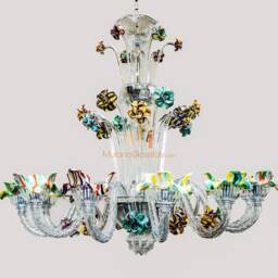 Hand Blown Venetian Glass Chandelier - Murano Crystal, Pastel Flowers