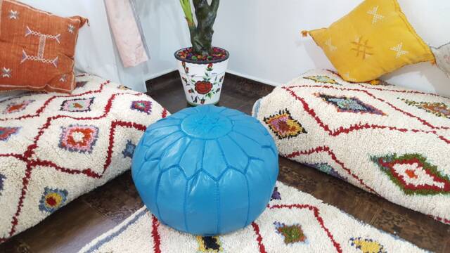 Stuffed Moroccan Leather Pouf, Pouf Ottoman, Handmade Floor Poof, Footstool, Ottoman Table, & Stools - image 1