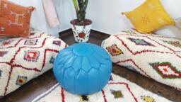 Stuffed Moroccan Leather Pouf, Pouf Ottoman, Handmade Floor Poof, Footstool, Ottoman Table, & Stools - thumbnail 1