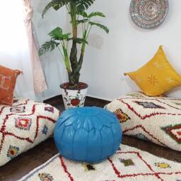 Stuffed Moroccan Leather Pouf, Pouf Ottoman, Handmade Floor Poof, Footstool, Ottoman Table, & Stools - thumbnail 2