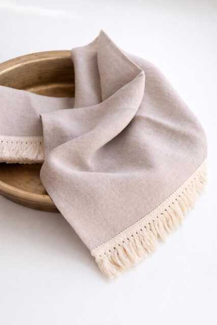 Linen Hand & Body Towels With Cotton Fringe - Natural Bathroom Towels, Boho Spa Neutral Decor, Sustainable - image 1
