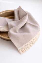 Linen Hand & Body Towels With Cotton Fringe - Natural Bathroom Towels, Boho Spa Neutral Decor, Sustainable - thumbnail 1
