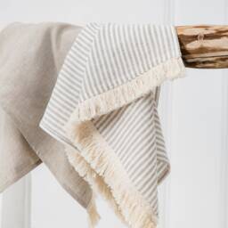 Linen Hand & Body Towels With Cotton Fringe - Natural Bathroom Towels, Boho Spa Neutral Decor, Sustainable - thumbnail 3