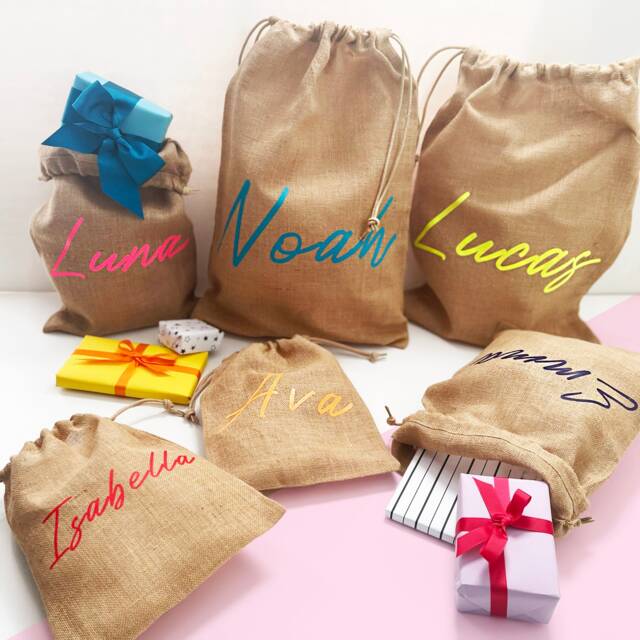 Personalised Jute Holidays Present Sack, Holiday Gift Bag, Burlap Santa Christmas Stocking Alternatives, Festive Decor, Xmas Party Bag - image 1