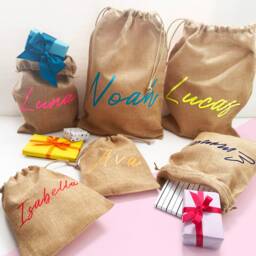 Personalised Jute Holidays Present Sack, Holiday Gift Bag, Burlap Santa Christmas Stocking Alternatives, Festive Decor, Xmas Party Bag - thumbnail 1