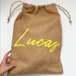 Personalised Jute Holidays Present Sack, Holiday Gift Bag, Burlap Santa Christmas Stocking Alternatives, Festive Decor, Xmas Party Bag - thumbnail 3