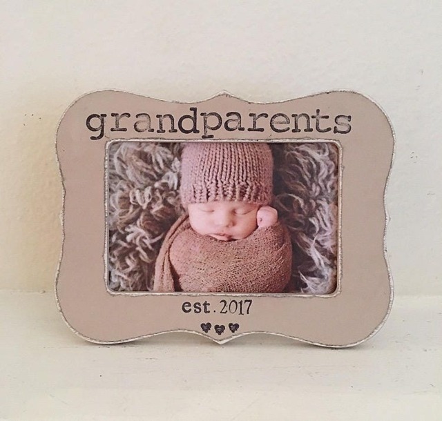 Personalized Grandparents Picture Frame Hand Stamped, Distressed Wood - image 1