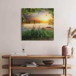 Sunset, Summer Days Canvas, Wall Art Picture, Green Decoration, Landscape Canvas - thumbnail 3