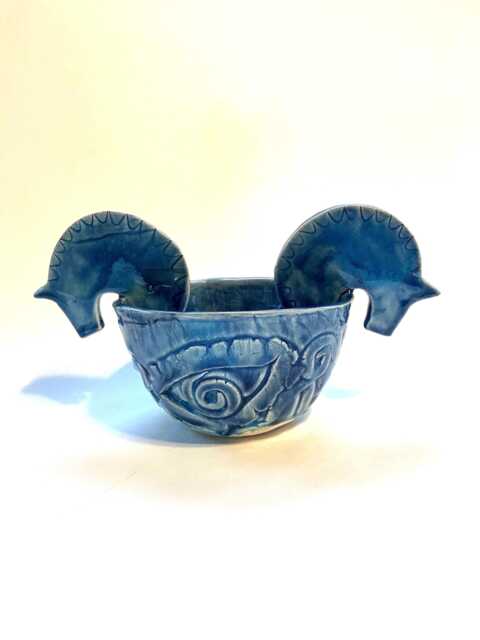 Dala Horse Bowl, Quaich in Blue, Viking Horse Bowl - image 1