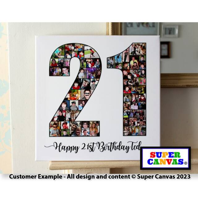 21st Birthday Number Personalised Picture Photo 21 Shape Collage Framed Canvas Print Friend Son Grandson Granddaughter Daughter Gift - image 1