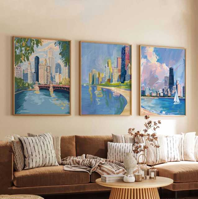 Set Of 3 Chicago Illinois Posters, Travel Posters Set, Prints, Wall Art, City Decor, Skyline Print - image 1