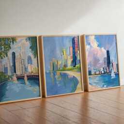 Set Of 3 Chicago Illinois Posters, Travel Posters Set, Prints, Wall Art, City Decor, Skyline Print - thumbnail 2