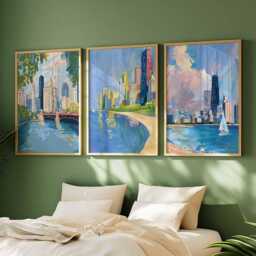 Set Of 3 Chicago Illinois Posters, Travel Posters Set, Prints, Wall Art, City Decor, Skyline Print - thumbnail 3
