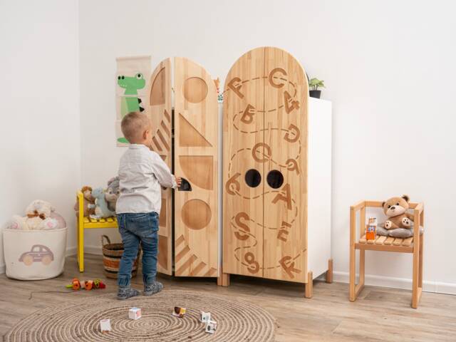 Montessori Kids Wardrobe By Busywood, Dress Up Storage, Wood Closet For Toddler, Unique Bookcase, Armoire Organizer, Baby Toys Storage - image 1