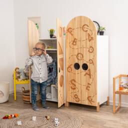 Montessori Kids Wardrobe By Busywood, Dress Up Storage, Wood Closet For Toddler, Unique Bookcase, Armoire Organizer, Baby Toys Storage - thumbnail 2