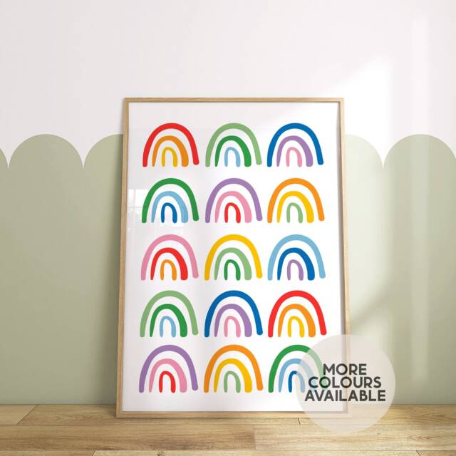 Scandi Rainbow Print - Nursery Kids Bedroom Playroom Girls Boys Kitchen Office - Unframed - image 1