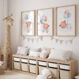 Set Of 3 Teddy Bear Print, Print Nursery, Balloon Wall Art, Pink Personalised Prints, Baby Girl Nursery - thumbnail 2