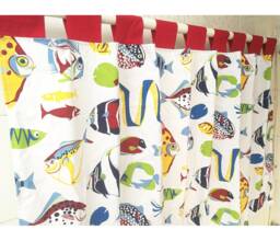 Sealife Tab Top Cafe Curtain, Kids Bathroom, Cotton Fish Valance, Shower Curtains - thumbnail 1