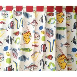Sealife Tab Top Cafe Curtain, Kids Bathroom, Cotton Fish Valance, Shower Curtains - thumbnail 2