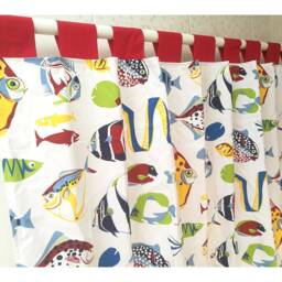 Sealife Tab Top Cafe Curtain, Kids Bathroom, Cotton Fish Valance, Shower Curtains - thumbnail 3