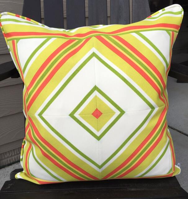 striped Outdoor Pillow Cover Green, Red & White Patio Decor - 20x20 Inch - image 1