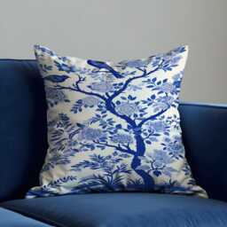 Blue Chinoiserie Cushion Cover, Oriental Floral Pillowcase, Classic Decorative Throw Case For Sofa - thumbnail 1