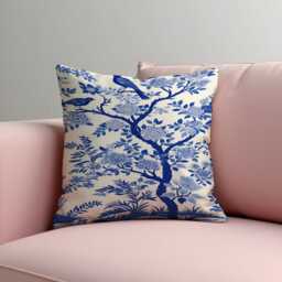 Blue Chinoiserie Cushion Cover, Oriental Floral Pillowcase, Classic Decorative Throw Case For Sofa - thumbnail 2