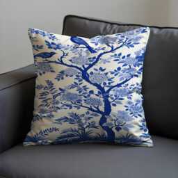 Blue Chinoiserie Cushion Cover, Oriental Floral Pillowcase, Classic Decorative Throw Case For Sofa - thumbnail 3