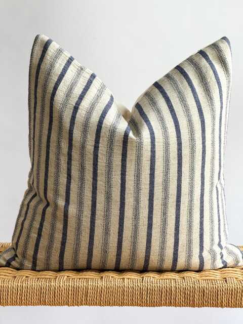 Cream Indigo Striped Pillow Cover - image 1