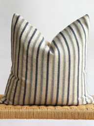 Cream Indigo Striped Pillow Cover - thumbnail 1