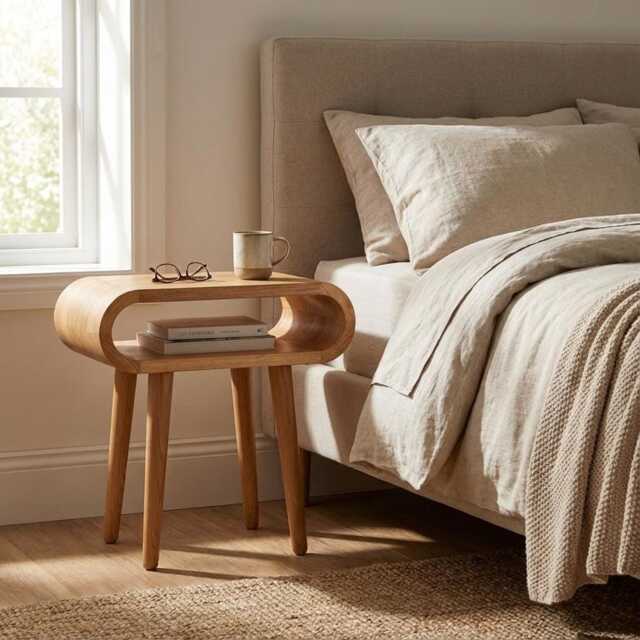 Oak Nightstand, Side Table With Shelf, Art Deco Bedside Table, Nightstand End Sofa Solid Wood Handmade Furniture - image 1