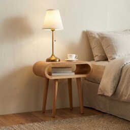 Oak Nightstand, Side Table With Shelf, Art Deco Bedside Table, Nightstand End Sofa Solid Wood Handmade Furniture - thumbnail 3