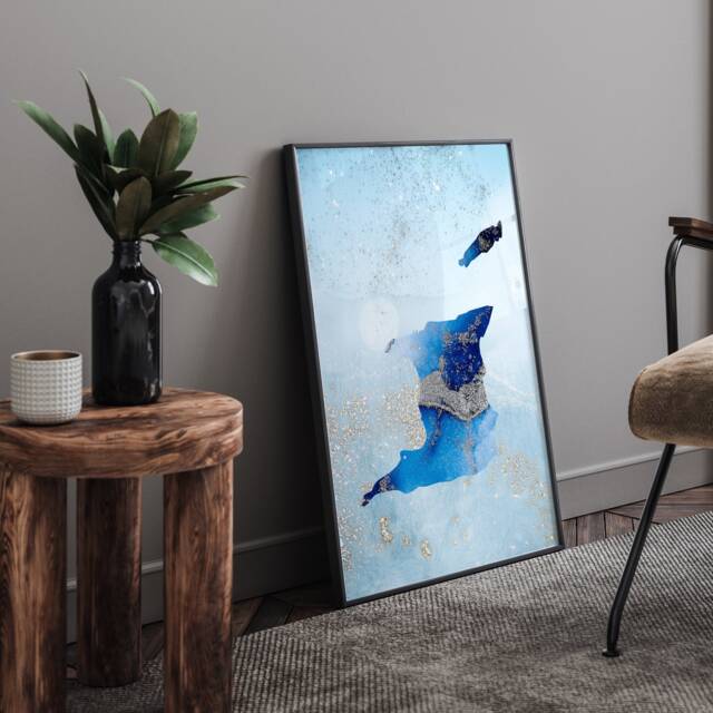 Trinidad & Tobago Map Shades Of Blue & Silver Wall Art Print - image 1