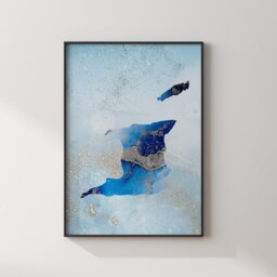 Trinidad & Tobago Map Shades Of Blue & Silver Wall Art Print - thumbnail 3