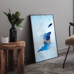 Trinidad & Tobago Map Shades Of Blue & Silver Wall Art Print - thumbnail 1