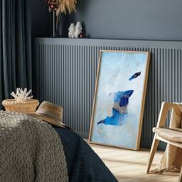 Trinidad & Tobago Map Shades Of Blue & Silver Wall Art Print - thumbnail 2