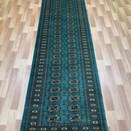 2.6x10 Sea Green Color Bokhara Rug - Runner Hallway Luxury Bukhara Fine Quality Woolen Afghan - thumbnail 2
