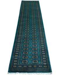 2.6x10 Sea Green Color Bokhara Rug - Runner Hallway Luxury Bukhara Fine Quality Woolen Afghan - thumbnail 1