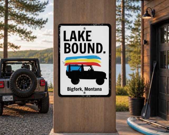 Custom Lake Bound Metal Sign, Personalized Off Road Wall Art, Trip Location Sign - image 1
