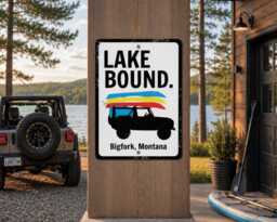 Custom Lake Bound Metal Sign, Personalized Off Road Wall Art, Trip Location Sign - thumbnail 1