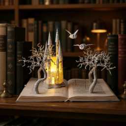 Magical Wizard Decor - Illuminated Literary Sculpture Reader Gift - thumbnail 2