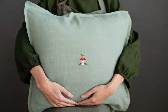 Mint Linen Pillowcase Hand Embroidered Christmas Decor - image 1